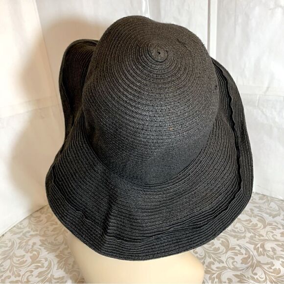 Kathy Jeanne Floppy Bucket Straw Black Hat Size M/L Gorgeous - Picture 7 of 8